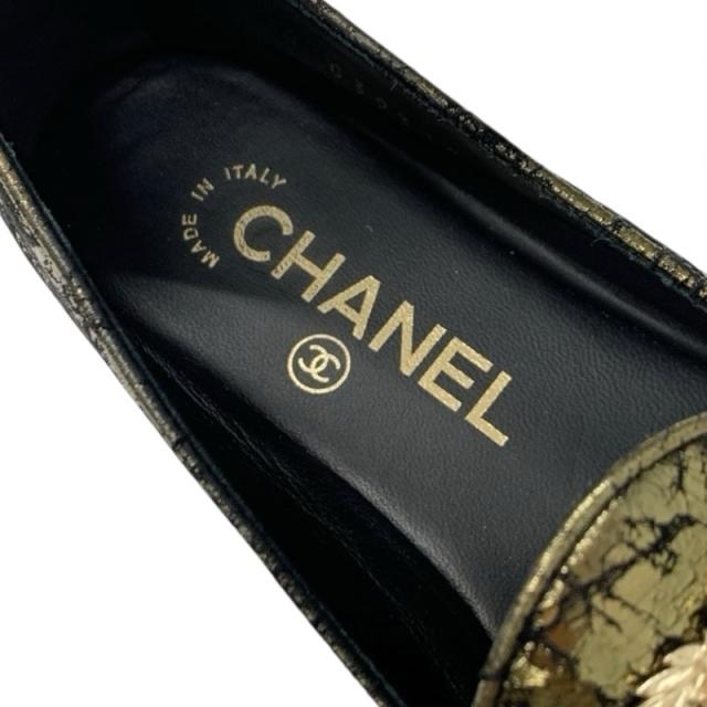 シャネル CHANEL ローファー 革靴 靴 シューズ スエード レザー ファブリック ブラック ゴールド ココマーク_5
