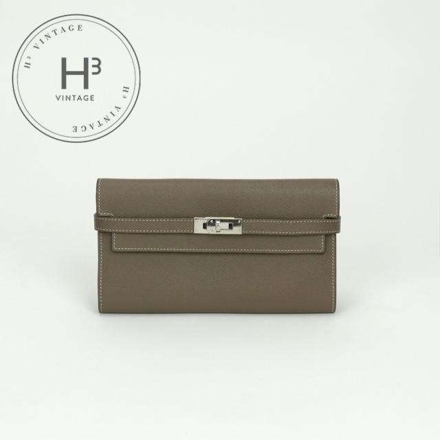エルメス HERMES ケリーウォレット ケリーウォレットロング 財布 長財布 ロングウォレット エプソン エトゥープ Etoupe グレー Gray