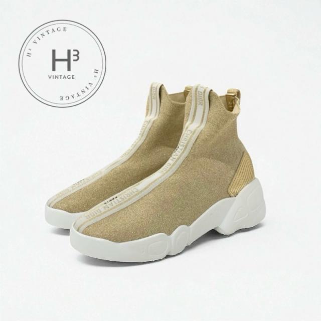 クリスチャンディオール CHRISTIAN DIOR スニーカー 靴 シューズ ファブリック レザー ゴールド ホワイト ソックススニーカー ロゴ