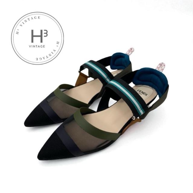フェンディ FENDI コリブリ フラットシューズ 靴 シューズ ファブリック メッシュ ブラック マルチカラー フラットパンプス