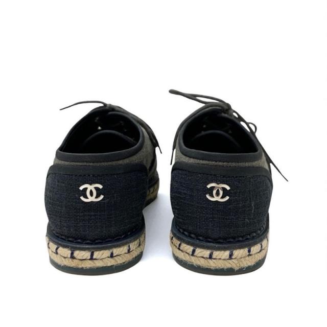 シャネル CHANEL フラットシューズ 靴 シューズ ファブリック グレー ブラック ココマーク エスパドリーユ パール_4