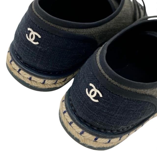 シャネル CHANEL フラットシューズ 靴 シューズ ファブリック グレー ブラック ココマーク エスパドリーユ パール_8