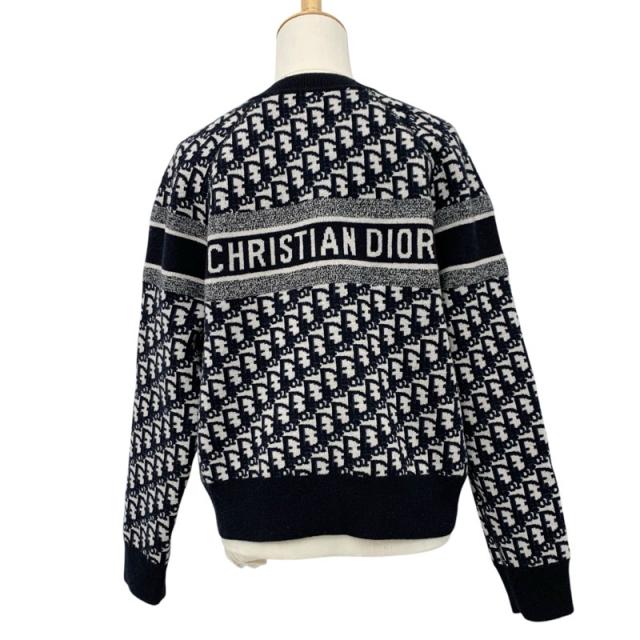 クリスチャンディオール CHRISTIAN DIOR トップス カシミヤ ネイビー ホワイト リバーシブル ラウンドネックセーター オブリーク ニット セーター ロゴ_2