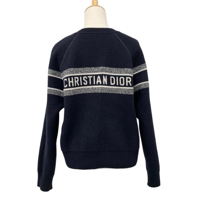 クリスチャンディオール CHRISTIAN DIOR トップス カシミヤ ネイビー ホワイト リバーシブル ラウンドネックセーター オブリーク ニット セーター ロゴ_4