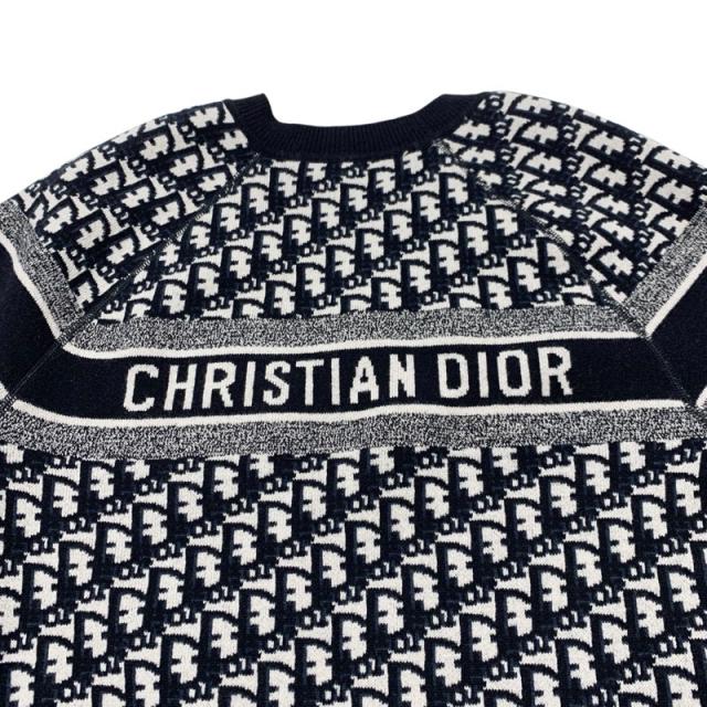 クリスチャンディオール CHRISTIAN DIOR トップス カシミヤ ネイビー ホワイト リバーシブル ラウンドネックセーター オブリーク ニット セーター ロゴ_7