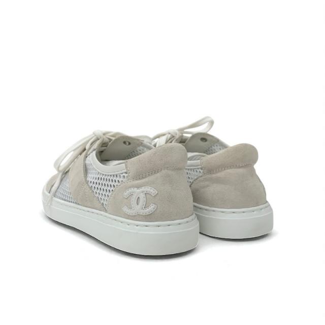 シャネル CHANEL スニーカー 靴 シューズ スエード ベージュ ホワイト ココマーク メッシュ_3