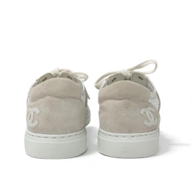 シャネル CHANEL スニーカー 靴 シューズ スエード ベージュ ホワイト ココマーク メッシュ_4