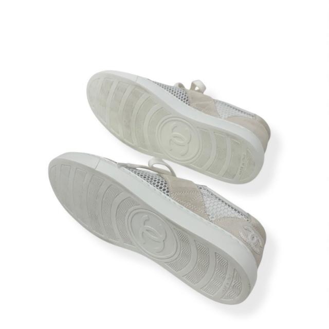 シャネル CHANEL スニーカー 靴 シューズ スエード ベージュ ホワイト ココマーク メッシュ_5