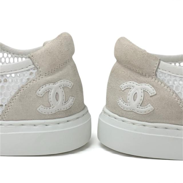シャネル CHANEL スニーカー 靴 シューズ スエード ベージュ ホワイト ココマーク メッシュ_8