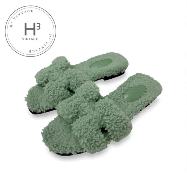 エルメス HERMES オラン サンダル 靴 シューズ ムートン グリーン フラットサンダル ミュール ボア