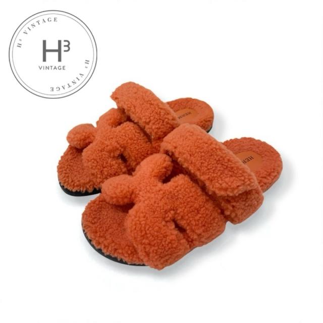 エルメス HERMES シプレ サンダル 靴 シューズ ムートン オレンジ フラットサンダル ボア