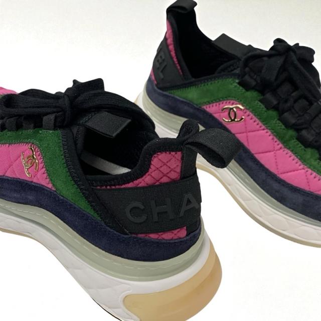 シャネル CHANEL スニーカー 靴 シューズ ファブリック スエード ピンク ココマーク ロゴ_8