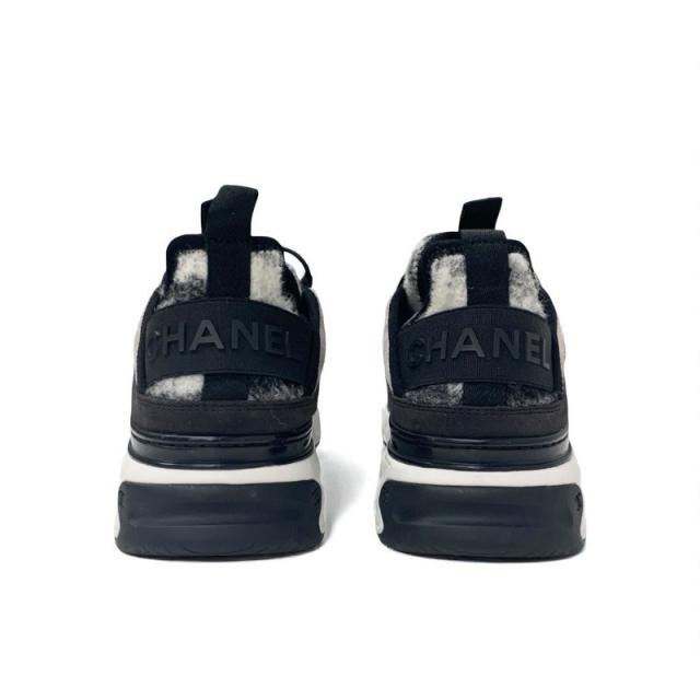 シャネル CHANEL スニーカー 靴 シューズ モヘア スエード グレー ブラック ホワイト マトラッセ ココマーク ロゴ_4