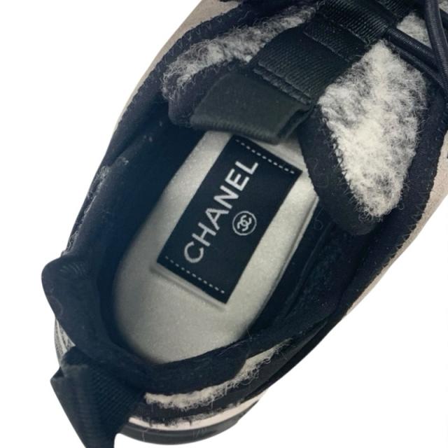 シャネル CHANEL スニーカー 靴 シューズ モヘア スエード グレー ブラック ホワイト マトラッセ ココマーク ロゴ_6