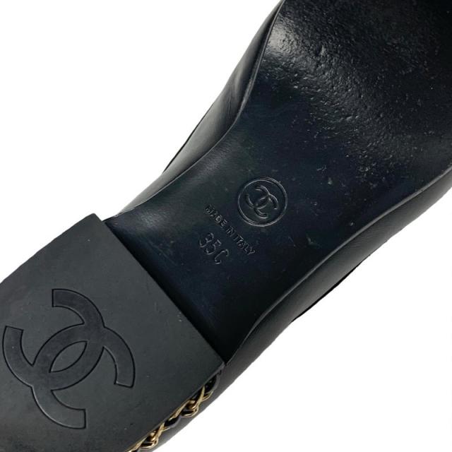 シャネル CHANEL ローファー 革靴 靴 シューズ レザー ブラック 黒 ゴールド ココマーク チェーン フラットシューズ_7
