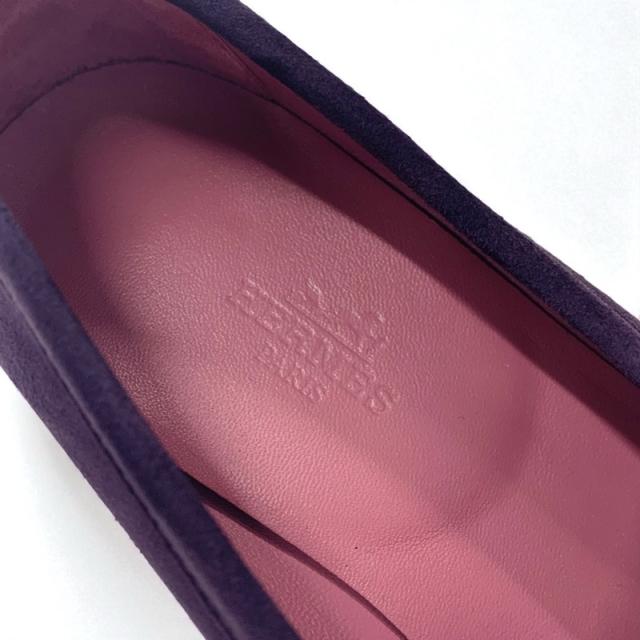 エルメス HERMES ロワイヤル ローファー 革靴 靴 シューズ スエード パープル ピンク系 シルバー H金具 フリンジ_6