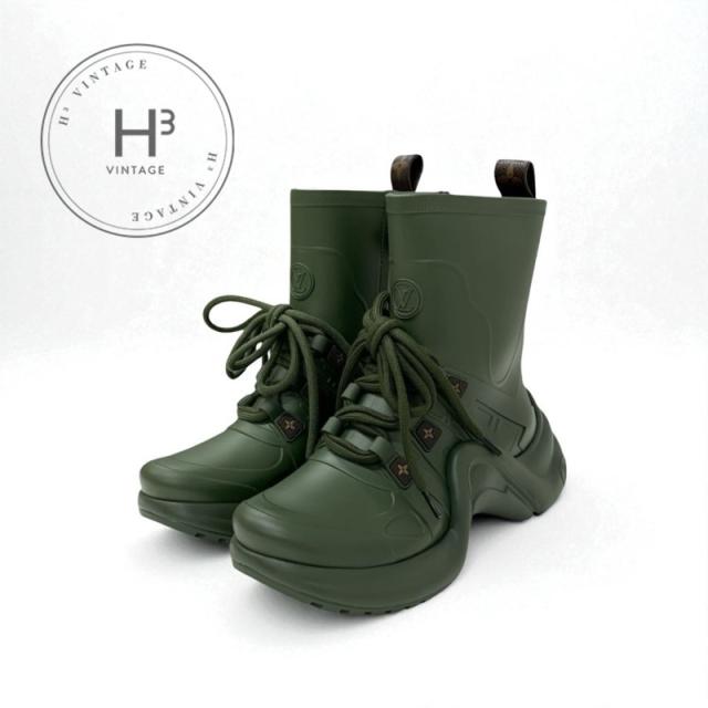 ルイヴィトン LOUIS VUITTON アークライトライン ブーツ ショートブーツ 靴 シューズ ラバー カーキ LVサークルロゴ レースアップ