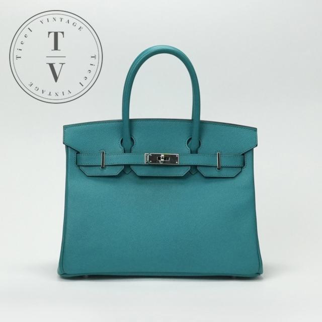 エルメス HERMES バーキン30 バーキン 30 バッグ トートバッグ エプソン ブルーパオン ブルー グリーン 青 緑 シルバー金具
