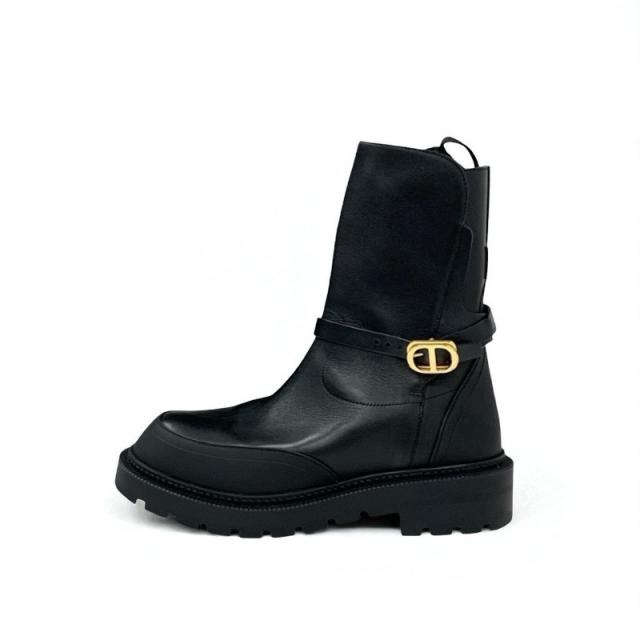 ディオール CHRISTIAN DIOR DIOR EMPREINTE ブーツ 遊撃手ブーツ 靴 シューズ なめし革 黒いこと 黒 ゴールド 胴締め ロゴタイプ