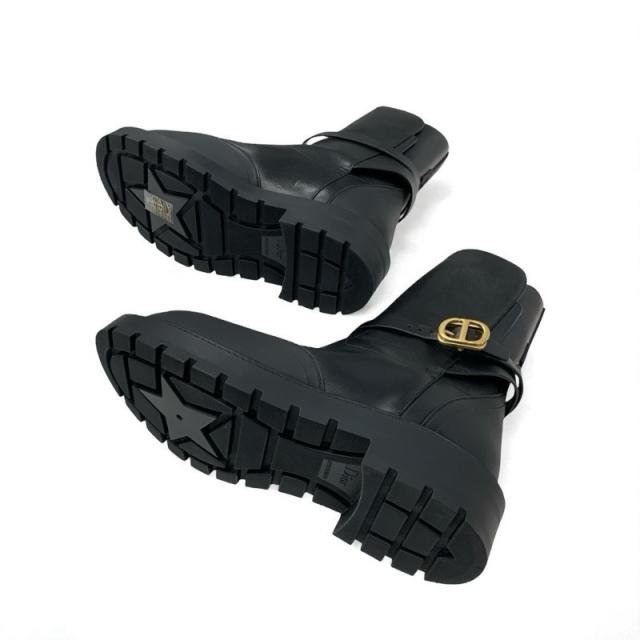 ディオール CHRISTIAN DIOR DIOR EMPREINTE ブーツ 遊撃手ブーツ 靴 シューズ なめし革 黒いこと 黒 ゴールド 胴締め ロゴタイプ