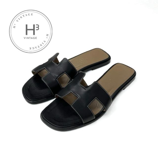 エルメス HERMES オラン サンダル 靴 シューズ レザー ブラック 黒 フラット ミュール