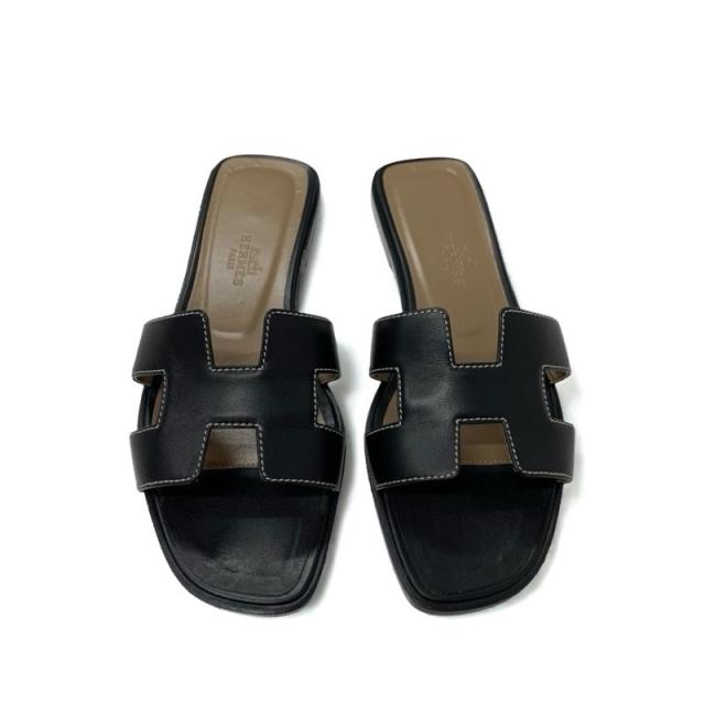 エルメス HERMES オラン サンダル 靴 シューズ レザー ブラック 黒  