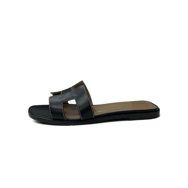 エルメス HERMES オラン サンダル 靴 シューズ レザー ブラック 黒  