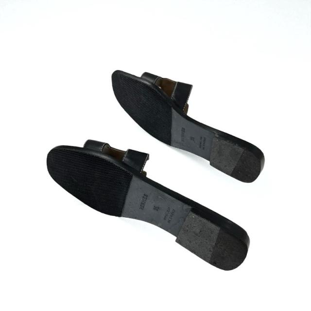 エルメス HERMES オラン サンダル 靴 シューズ レザー ブラック 黒  