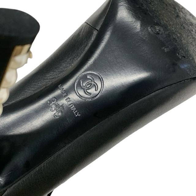 シャネル CHANEL ブーツ 遊撃手ブーツ 靴 シューズ なめし革 黒いこと 黒 ブーティ スピード競技脹れ上がる ココマーク パール