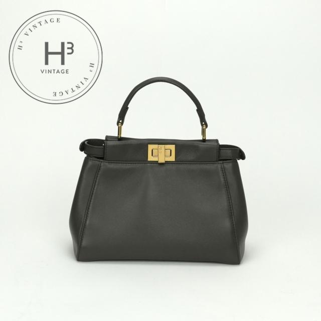 フェンディ FENDI ピーカブー スモール ミニピーカブー ピーカブーミニ バッグ トートバッグ ショルダーバッグ レザー チャコール