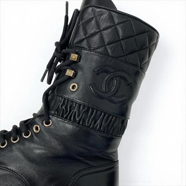 シャネル CHANEL ブーツ ショートブーツ 靴 シューズ レザー ブラック 