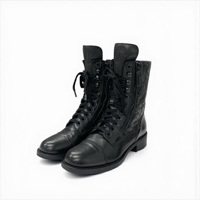 シャネル CHANEL ブーツ ショートブーツ 靴 シューズ レザー ブラック ココマーク マトラッセ ロゴ レースアップ_1