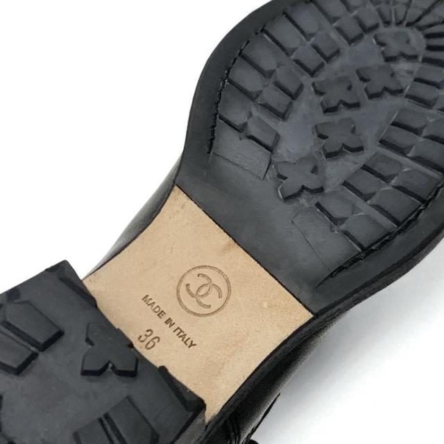 シャネル CHANEL ブーツ ショートブーツ 靴 シューズ レザー ブラック ココマーク マトラッセ ロゴ レースアップ_7