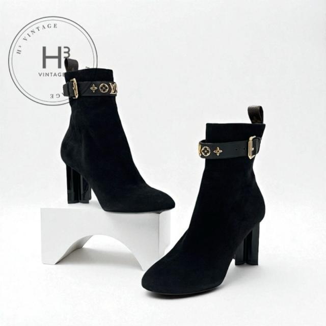 ルイヴィトン LOUIS VUITTON シルエットライン モノグラム ブーツ ショートブーツ 靴 シューズ スエード ブラック 黒 ゴールド