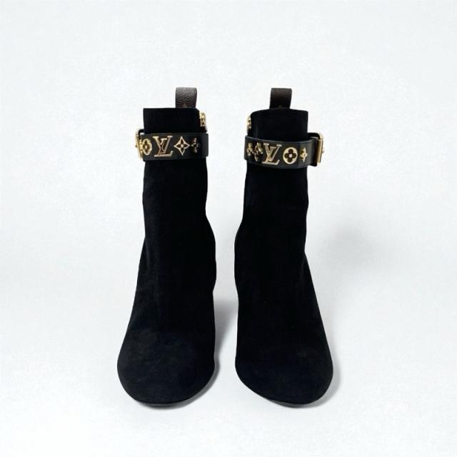 美品✨ルイヴィトン ショートブーツ モノグラム柄 スエード レザー ブラック 黒 ルイヴィトン LOUIS VUITTON シルエットライン モノグラム ブーツ