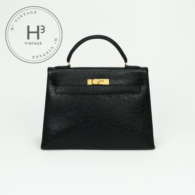 エルメス HERMES ケリー32 ケリー 32 外縫い バッグ トートバッグ オーストリッチ ノワール noir ブラック Black 黒 ゴールド金具