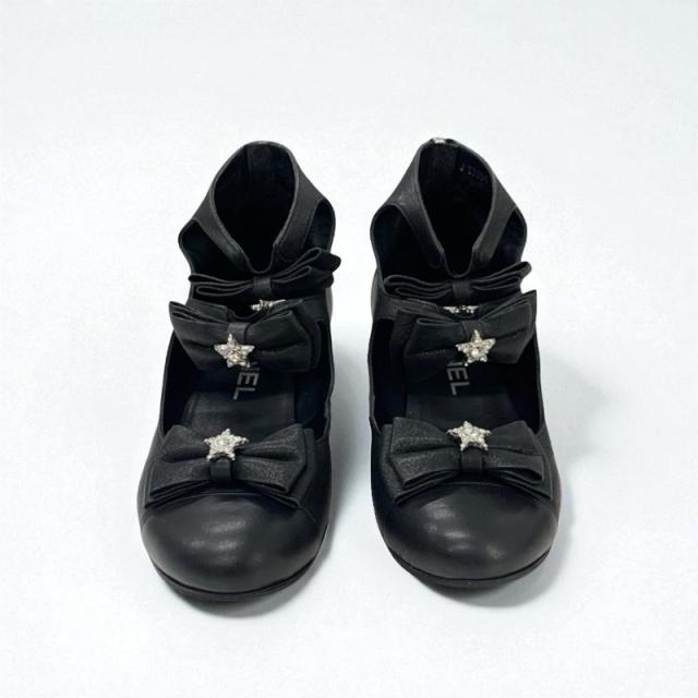 美品　CHANEL　シャネル　スター　ラインストーン　パンプス　ブラック シャネル CHANEL パンプス 靴 シューズ レザー ブラック 黒 ココマーク