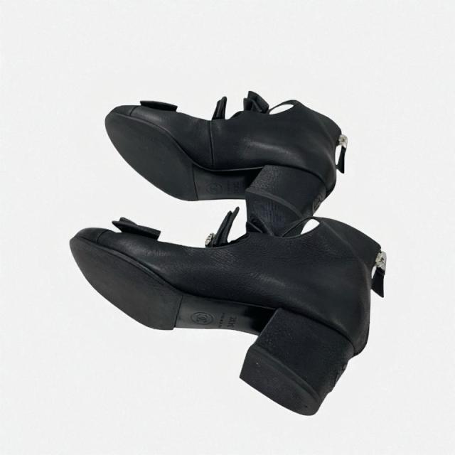 シャネル CHANEL パンプス 靴 シューズ レザー ブラック 黒 ココマーク リボン スター ラインストーン_5