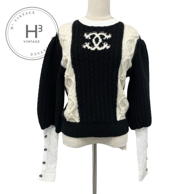 シャネル CHANEL トップス ウール ブラック ホワイト ココマーク ニット セーター