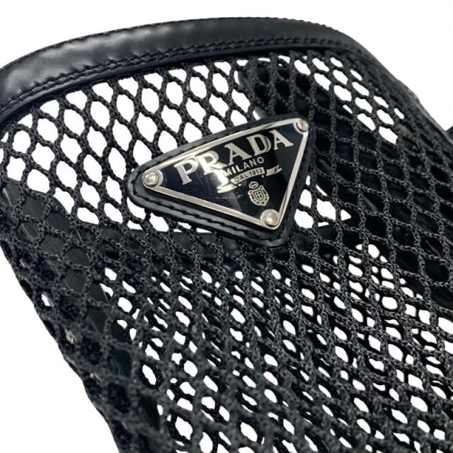 プラダ PRADA ブーツ ロングブーツ 靴 シューズ メッシュ レザー ブラック 黒 トライアングルロゴ レースアップ_7