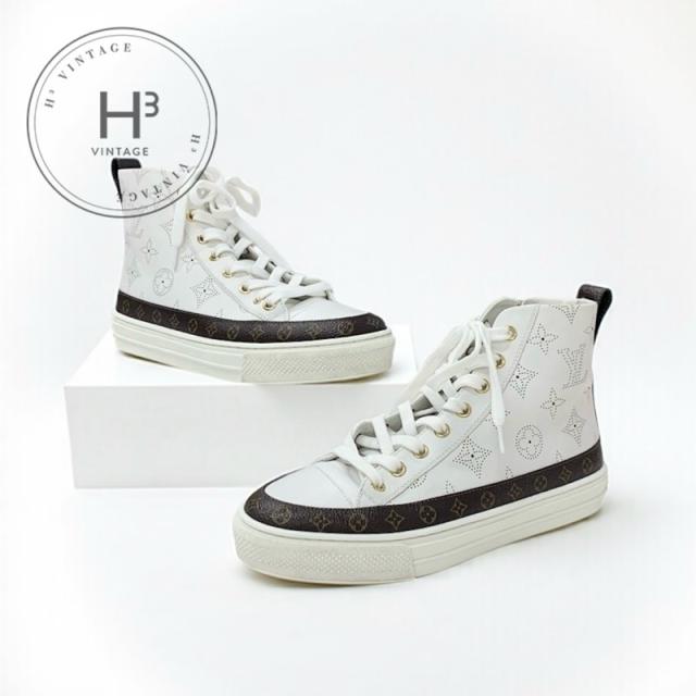 ルイヴィトン LOUIS VUITTON ステラーライン モノグラム スニーカー 靴 シューズ レザー ホワイト ブラウン ロゴ パンチング