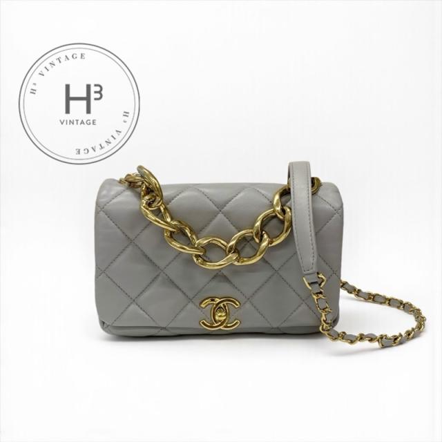 シャネル CHANEL バッグ ショルダーバッグ グレー ゴールド ミニマトラッセ ラムスキン ターンロック ココマーク 2way チェーン