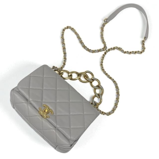 シャネル CHANEL バッグ ショルダーバッグ グレー ゴールド ミニ
