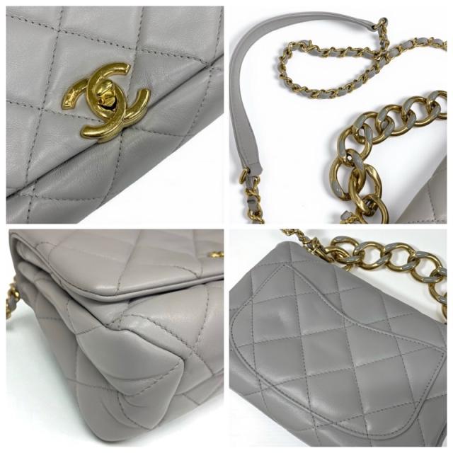 シャネル CHANEL バッグ ショルダーバッグ グレー ゴールド ミニマトラッセ ラムスキン ターンロック ココマーク 2way チェーン シャネル CHANEL バッグ ショルダーバッグ グレー ゴールド ミニ