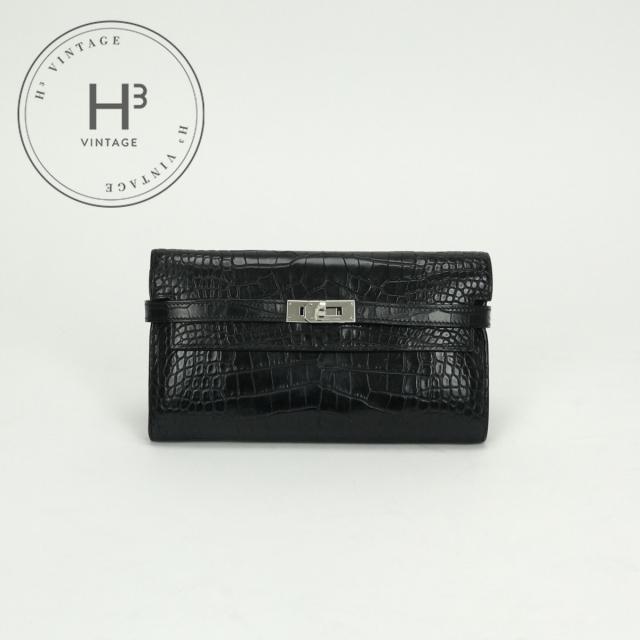 エルメス HERMES ケリーウォレット ケリーウォレットロング 財布 長財布 ロングウォレット アリゲーター クロコダイル ノワール Noir
