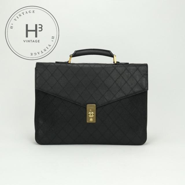 シャネル CHANEL ビコローレ バッグ ビジネスバッグ ブリーフケース キャビアスキン ブラック Black 黒 ゴールド金具 ハンドバッグ
