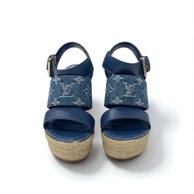 ルイヴィトン LOUIS VUITTON スターボードライン モノグラム サンダル 靴 シューズ デニム レザー ブルー ウェッジソール ストラップ_2