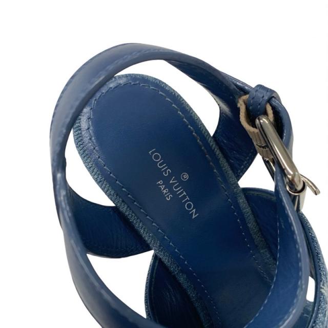 ルイヴィトン LOUIS VUITTON スターボードライン モノグラム サンダル 靴 シューズ デニム レザー ブルー ウェッジソール ストラップ_7