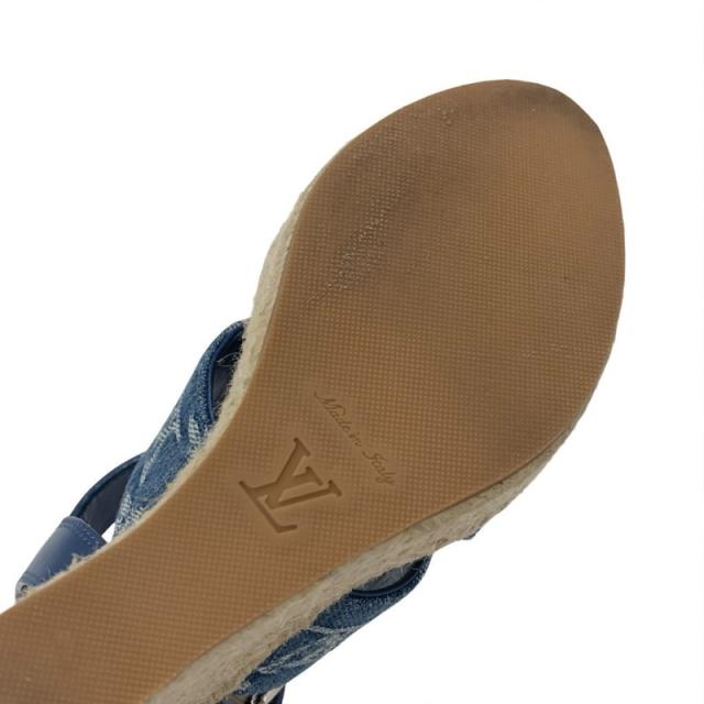 ルイヴィトン LOUIS VUITTON スターボードライン モノグラム サンダル 靴 シューズ デニム レザー ブルー ウェッジソール ストラップ_8