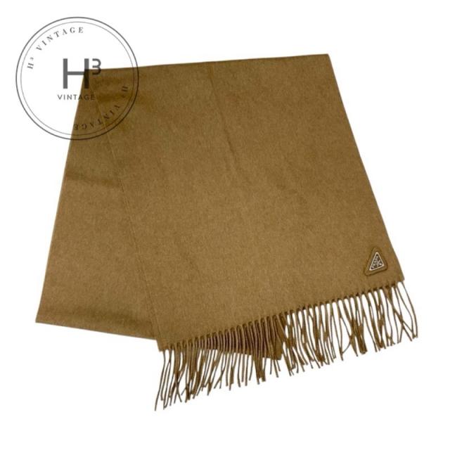 プラダ PRADA マフラー シルク キャメル シルバー トライアングルロゴ ストール